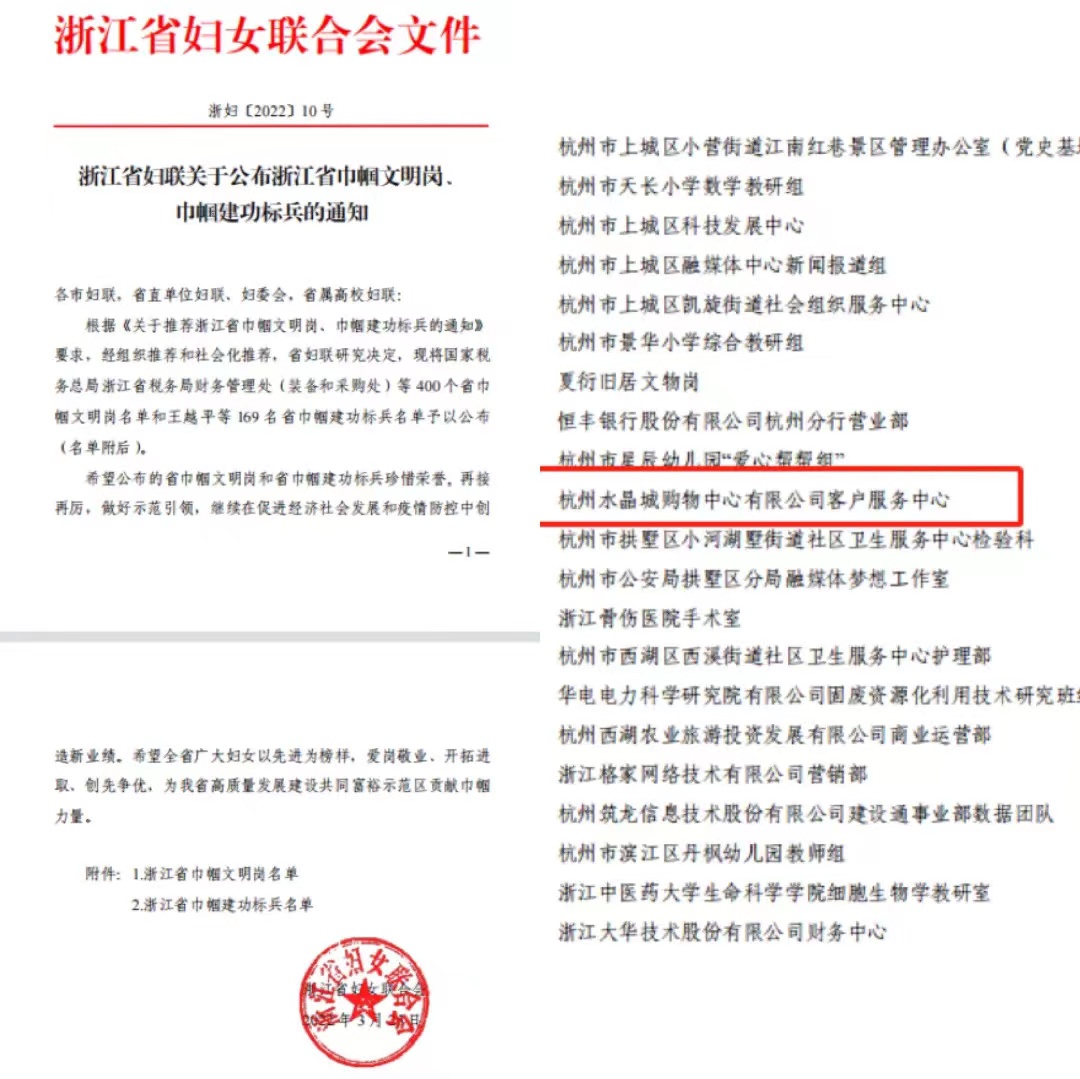 水晶城客服中心荣获省“巾帼文化岗”   